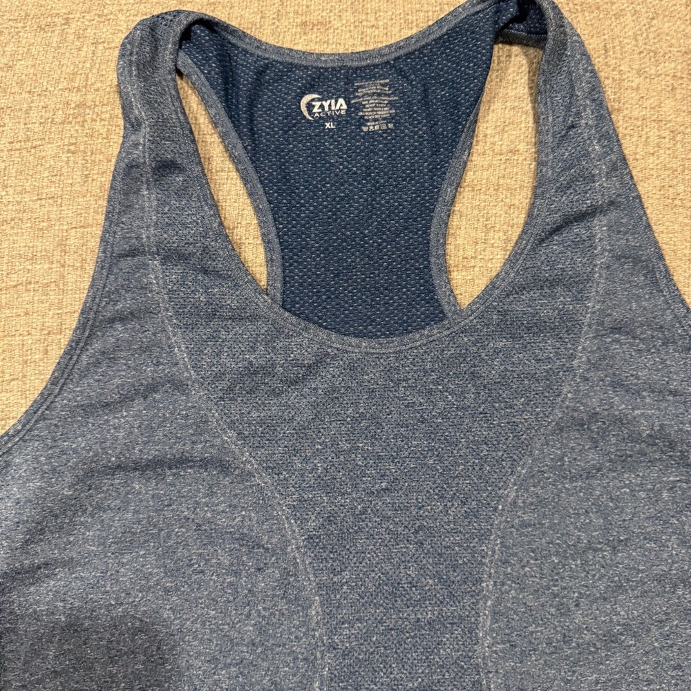 ZYIA Active - Blue Heathered - Copper Charged - Seamless Racerback Tank - XL